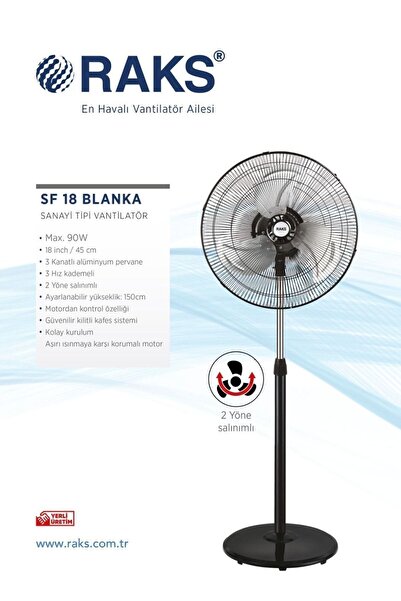 Raks SF 18 Blanka Siyah Sanayi Tipi Vantilatör