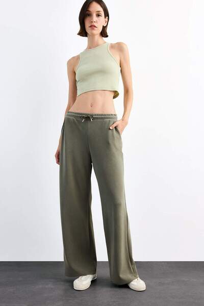DeFacto Relax Fit Elastic Waist Straight Leg Modal Trousers G1086Ax25Sm