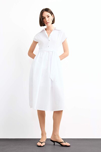 DeFacto Terry Cotton Kısa Kollu Kemerli Midi Elbise G0392AX25SM