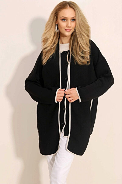 hazelin Women's Black Buttoned Pocket Shawl Collar Scarf Knitwear Cardigan HZL24W-BD1102281