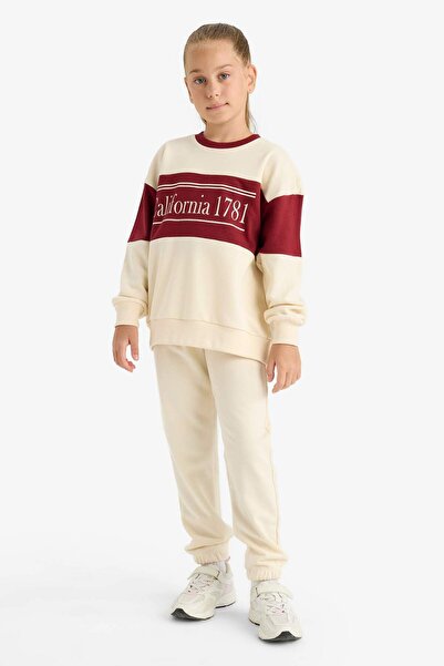 DeFacto Girl's 2 Piece Set Printed Sweatshirt Sweatpants E6418A825Au