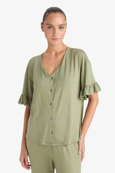 DeFacto Pijama Takımı Regular Fit Kısa Kollu Üst Uzun Alt-Fall in Love F7559AX25AU