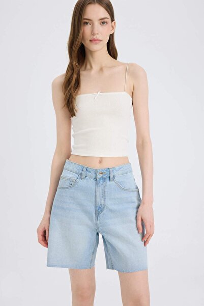 DeFacto Yüksek Bel Jean Bermuda Şort E0704AX25SM