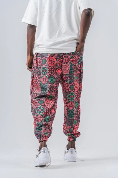 hazelin Чоловічі червоні штани з еластичним поясом і манжетами, вільного крою, з складками, джоггер HZL24S-MXC8989-69