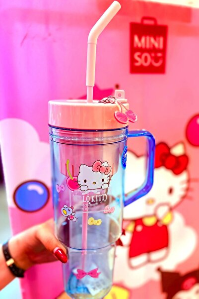 Miniso Sanrio Lisanslı Pipetli Plastik Şişe (1250ml) - Hello Kitty