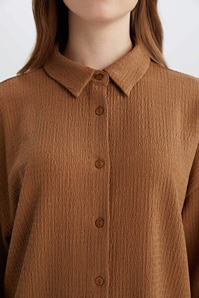 DeFacto Relax Fit Polo Yaka Bürümcük Uzun Kollu Gömlek D7520AX25SP
