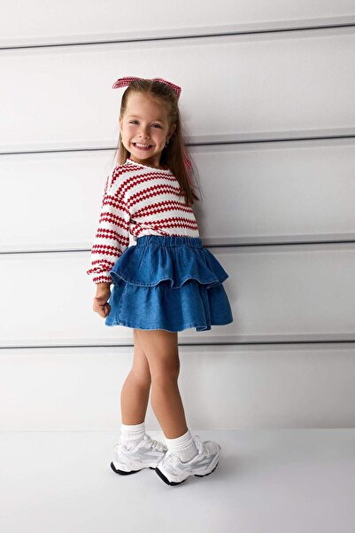 DeFacto Kız Bebek Bisiklet Yaka Çizgili Sweatshirt G1384A525AU