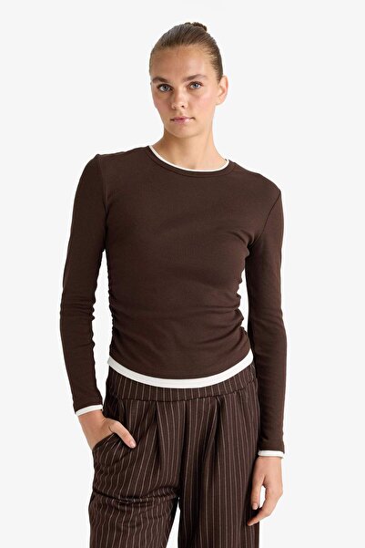 DeFacto Slim Fit Slim Fit Crew Neck Ribbed Long Sleeve T-Shirt E6548Ax25Au