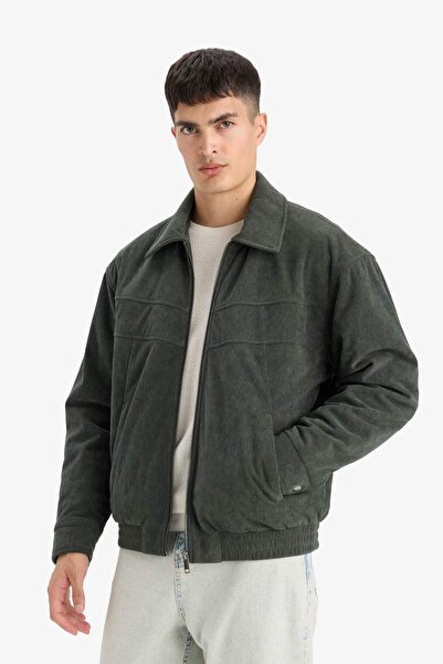 DeFacto Oversize Geniş Kalıp Gömlek Yaka Beli Lastikli Fermuarlı İç Cepli Kadife Mont E9186AX25AU