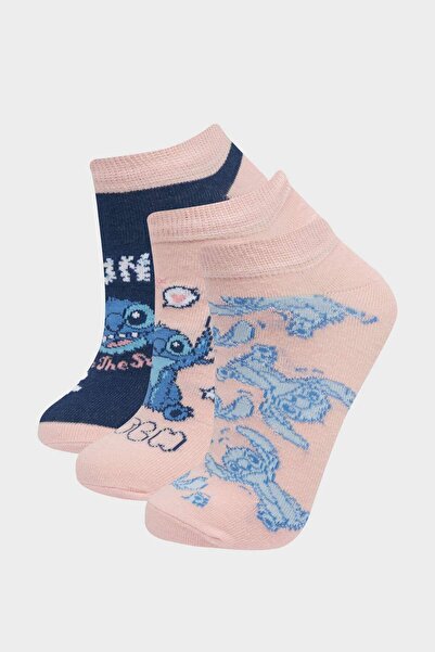 DeFacto Kız Çocuk Disney Lilo & Stitch 3'lü Pamuklu Patik Çorap F1331A8NS