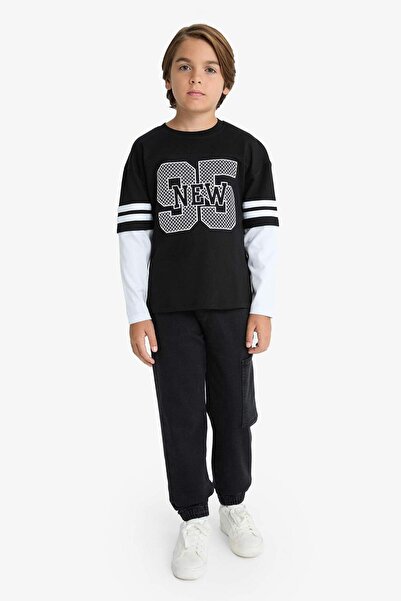 DeFacto Boy's Oversize Wide Fit Crew Neck Printed Long Sleeve T-Shirt G1687A825Au