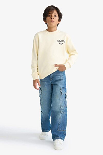 DeFacto Boy's Crew Neck Printed Soft Fleece Sweatshirt E9593A825Au