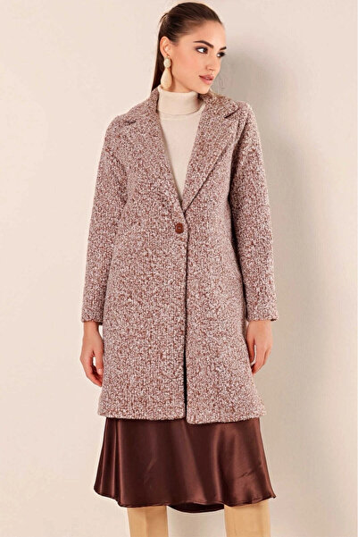 hazelin Γυναικείο παλτό με μονό κουμπί με διπλή τσέπη, λιωμένο καφέ HZL22W-BD 190821