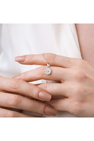 sorti takı aksesuar 925 Ayar Gümüş Papatya Çiçeği Nisan Ayı Minimal Doğum Taş...