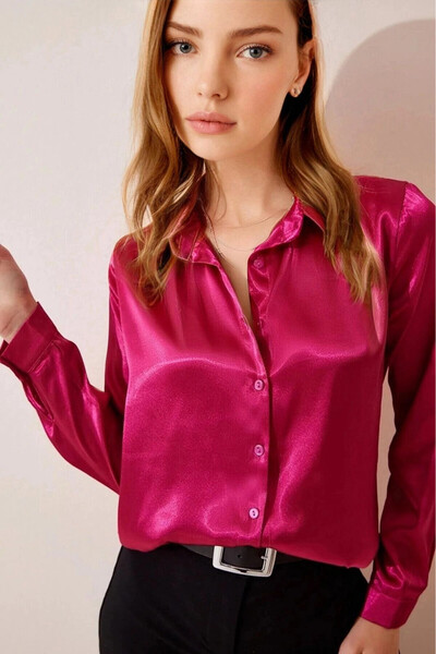 hazelin Women's Dark Pink Lightly Draped Satin Surface Shirt HZL22W-BD139641