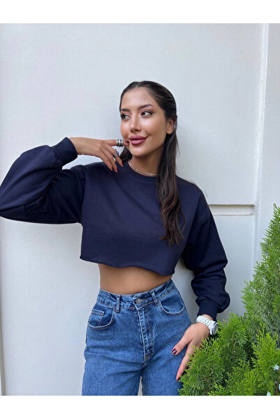 hazelin Синій довгий кроп-светр з довгими рукавами - велосипедний комір HZL24W-ZK11351