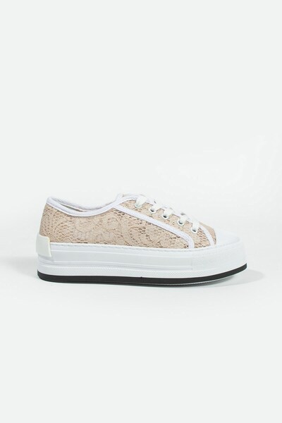 Seniorah Matilda Beige Lace Women's Sneakers