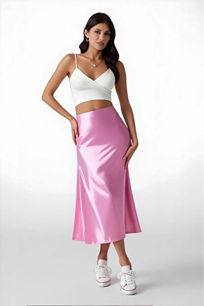 hazelin Рожева атласна спідниця міді з еластичною талією Hzl23SBD1101471
