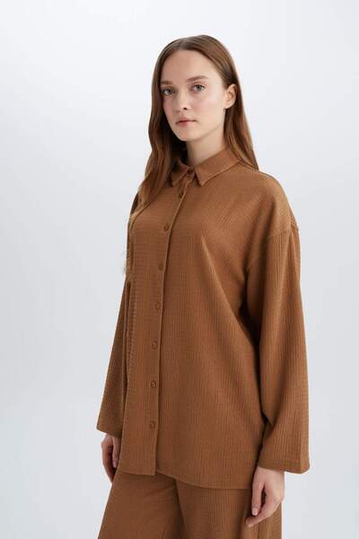 DeFacto Relax Fit Polo Yaka Bürümcük Uzun Kollu Gömlek D7520AX25SP