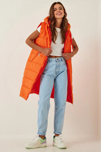 hazelin Жіночий помаранчевий утеплений жилет з капюшоном і підкладкою HZL22W-BD151401