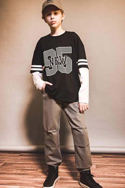 DeFacto Boy's Oversize Wide Fit Crew Neck Printed Long Sleeve T-Shirt G1687A825Au