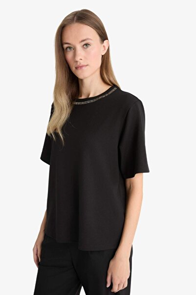 DeFacto Μπλουζάκι με κοντό μανίκι με κέντημα με λαιμόκοψη και κοντό μανίκι F6506AX25AU