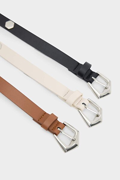 DeFacto Women's Faux Leather 3-Piece Casual Belt F3366Axns