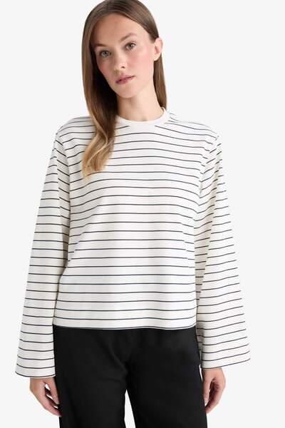 DeFacto Regular Fit Crew Neck Long Sleeve Striped Tunic G0378Ax25Au