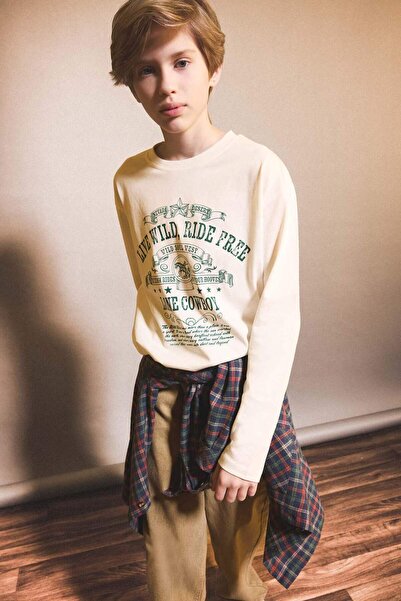 DeFacto Boys' Crew Neck Printed Long Sleeve T-Shirt G1817A825Au