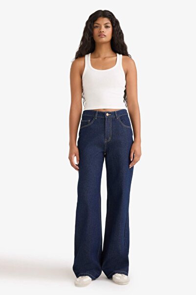 DeFacto Pantaloni lungi din denim cu talie înaltă, drepti, cu picioare drepte F2027AX25WN