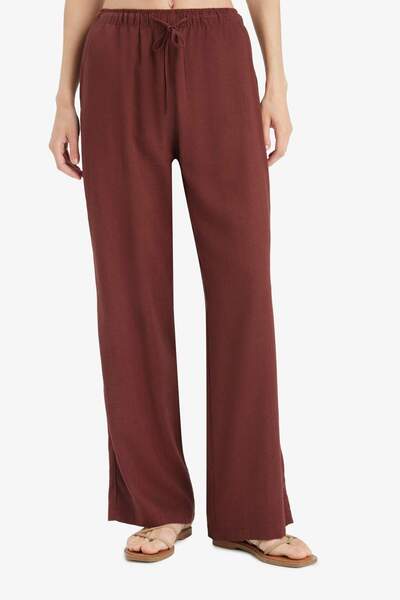 DeFacto Straight Fit Double Pocket Short Length Linen Blend Trousers E7957Ax25Sm