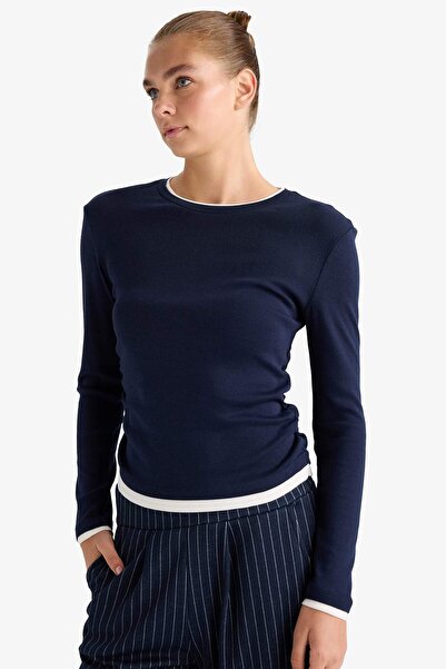 DeFacto Μακρυμάνικο μπλουζάκι με ραβδώσεις με λεπτή εφαρμογή E6548AX25SP