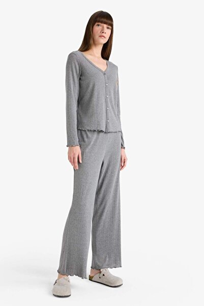 DeFacto Pijama Takımı Regular Fit Uzun Kollu Üst Uzun Alt-Fall in Love G0222AX25AU