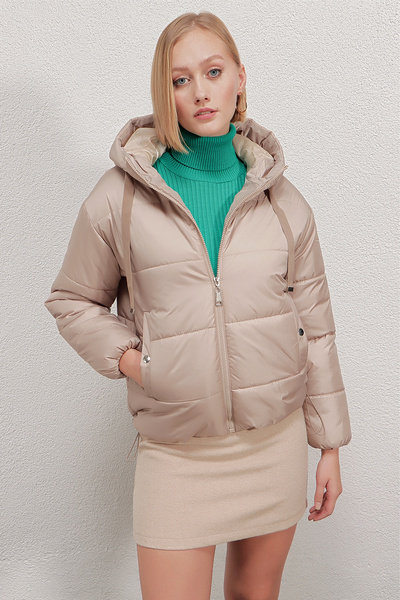 hazelin Women's Mink Hooded Waist Drawstring Puffer Jacket Hzl22W-Bd151171
