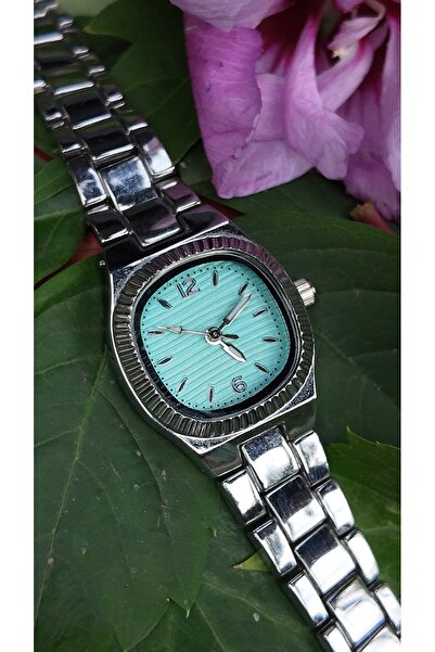 Melinora Serel Minte Round Turquoise Striped Dial Steel Band Women's Wristwatch