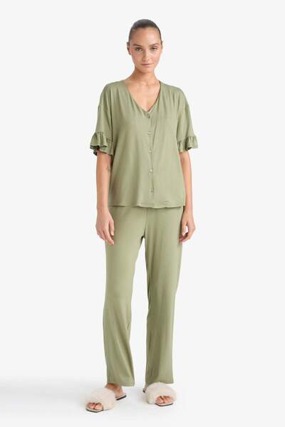 DeFacto Pajama Set Regular Fit Short Sleeve Top Long Bottom-Fall in Love F7559Ax25Au