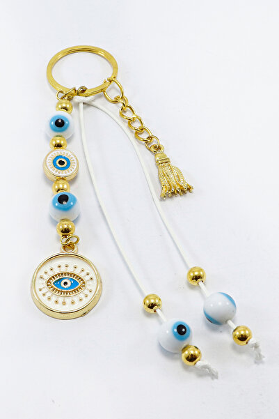 biuti White Color, Wreath Evil Eye Beaded Eye Figure Keychain, Gift Bag Ornament