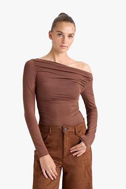 DeFacto Slim Fit Slim Fit Off-The-Shoulder Long Sleeve Blouse G2547Ax25Au