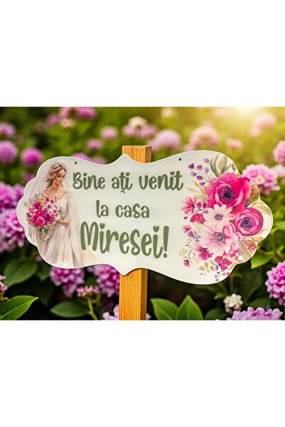 OEM Placuta Bine ati venit la casa Miresei, 67x31cm, MDF, ROZ