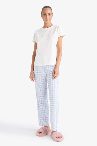DeFacto Set de pijamale Regular Fit Top cu mâneci scurte Partea de jos în carouri-Fall in Love F7546AX25AU