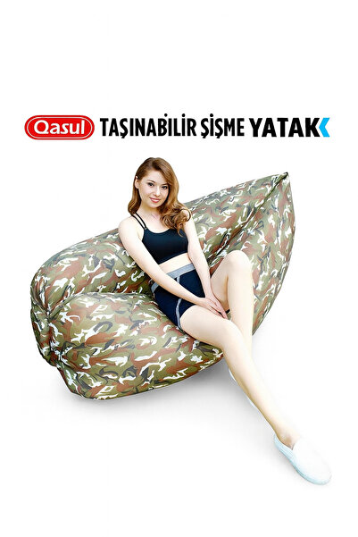 qasul Kamuflaj Desenli Taşınabilir Şişme Yatak Festival Kamp, Plaj Outodor İç...