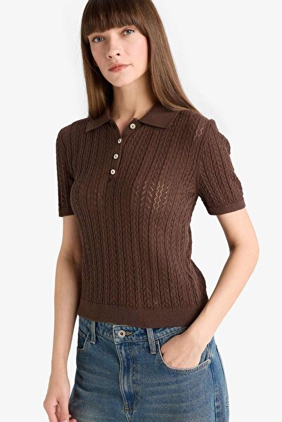 DeFacto Regular Fit Polo Neck Buttoned Short Sleeve Knitwear Sweater F7774Ax25Au