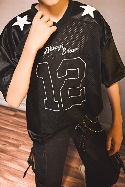 DeFacto Μπλουζάκι για αγόρια Oversize με φαρδύ κοψίματο με λαιμόκοψη σε σχήμα V με στάμπα από τούλι και κοντό μανίκι G1684A825AU