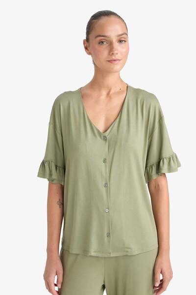DeFacto Pijama Takımı Regular Fit Kısa Kollu Üst Uzun Alt-Fall in Love F7559AX25AU