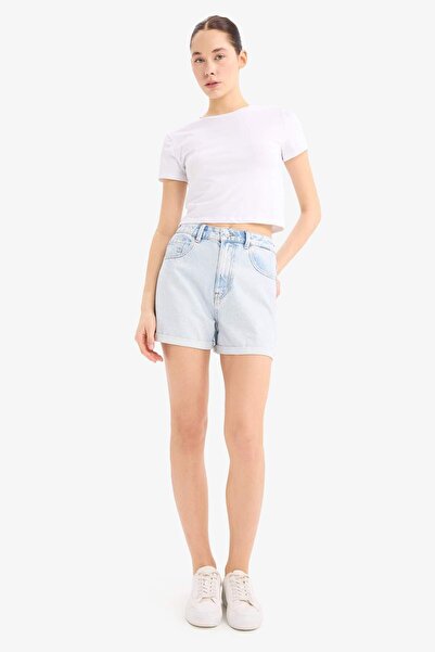 DeFacto Pantaloni scurți Mom Fit cu talie înaltă și picior pliat E0521AX25SM
