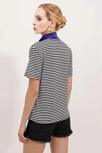 hazelin Жіночий Saks Синій Поло з коміром-стійкою та смужками HZL23S-BD104971