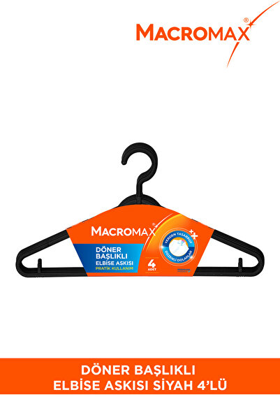 MACRO MAX Döner Başlıklı Elbise Askısı Siyah 4'lü