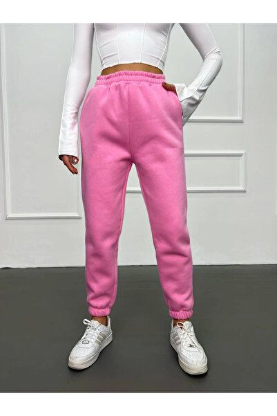 hazelin Ροζ γυναικεία φούτερ - τσέπες και ελαστική μέση, 3 κλωστές raster HZL24W-ZK12321