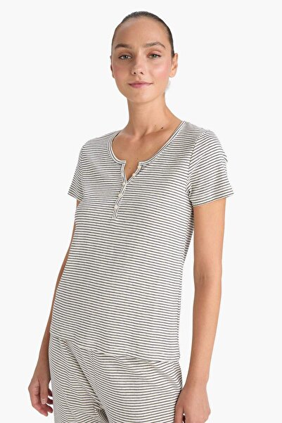 DeFacto Regular Fit Çizgili Kısa Kollu Üst Uzun Alt-Fall in Love F9838AX25AU