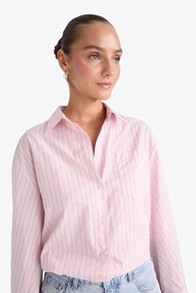 DeFacto Overshirt Fit Çizgili Poplin Uzun Kollu Gömlek G0982AX25SP